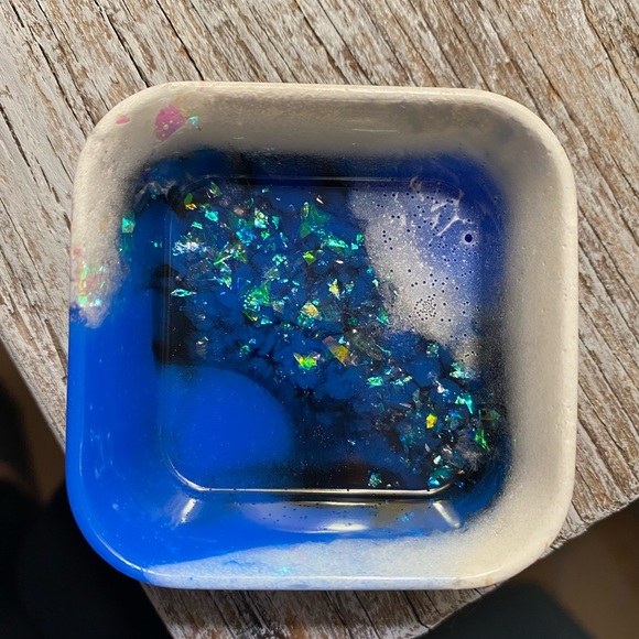 Square Tray / Dish - Blue + Black + White + Iridescent Rainbow Confetti - Picture 14 of 17